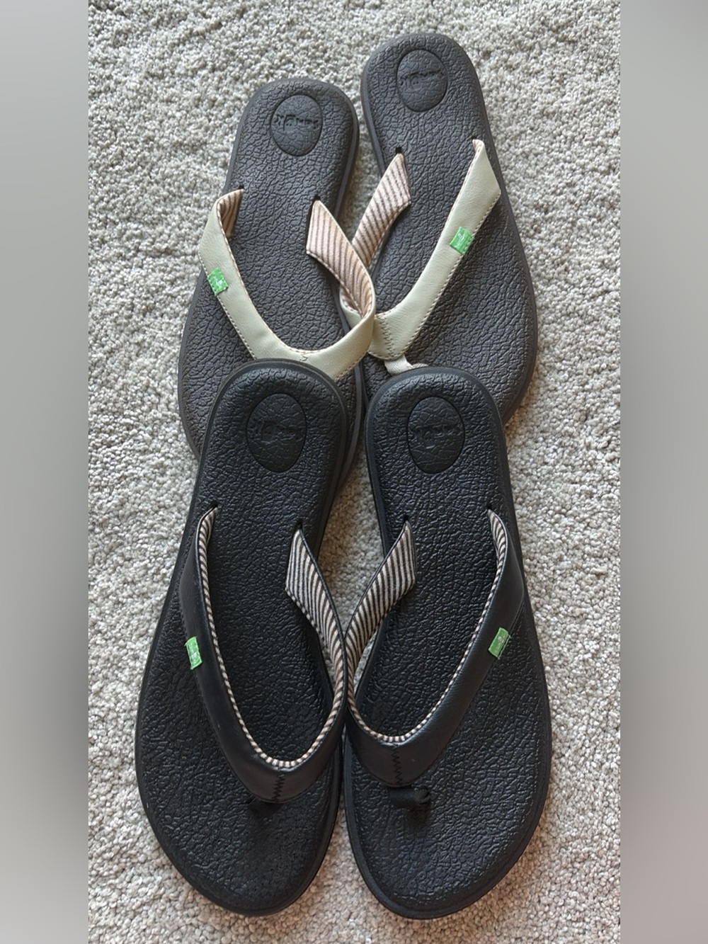 Sanuk Women's Black and Cream Flip Flop Sandals